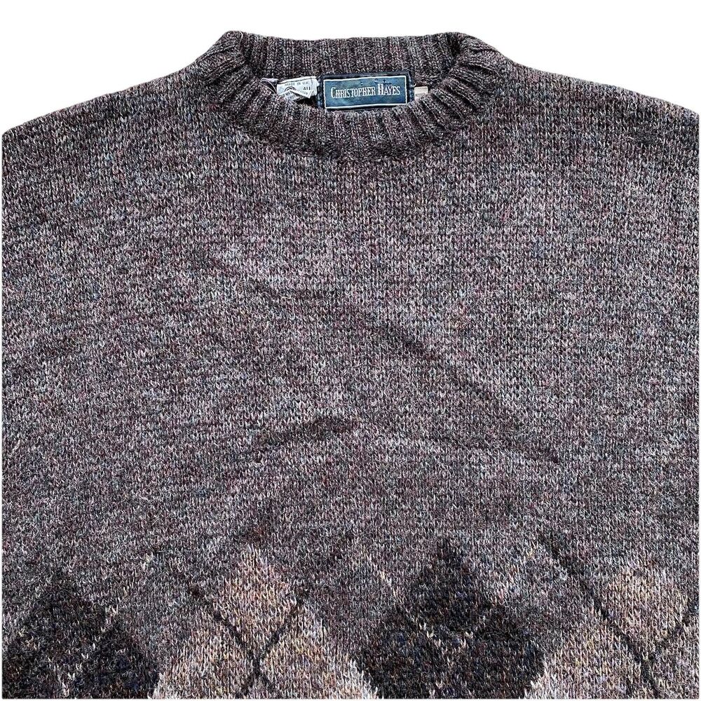 Vintage Christopher Hayes Wool Sweater Brown Argyle Medium 80s Made in UK